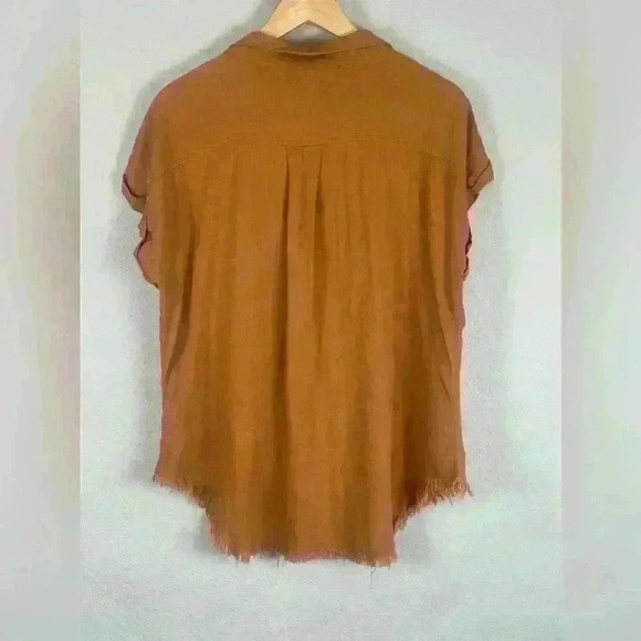Umgee Top Orange Oversized Short Cuffed Sleeve Linen Button Up Women’s Medium - Picture 8 of 8